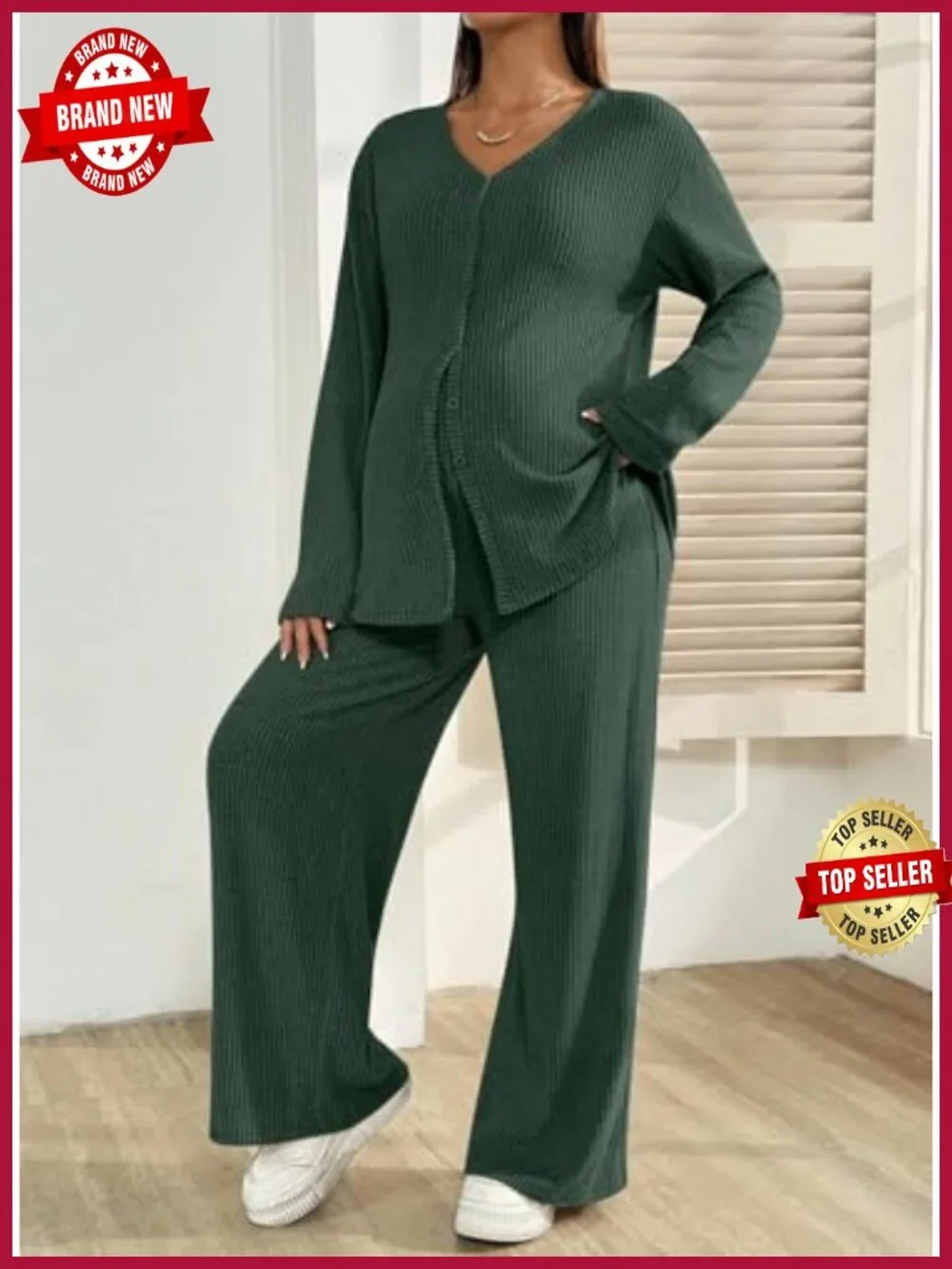 Maternity Lounge Set 2 Piece Long Sleeve Top Pants with Pockets Nursing Pajamas